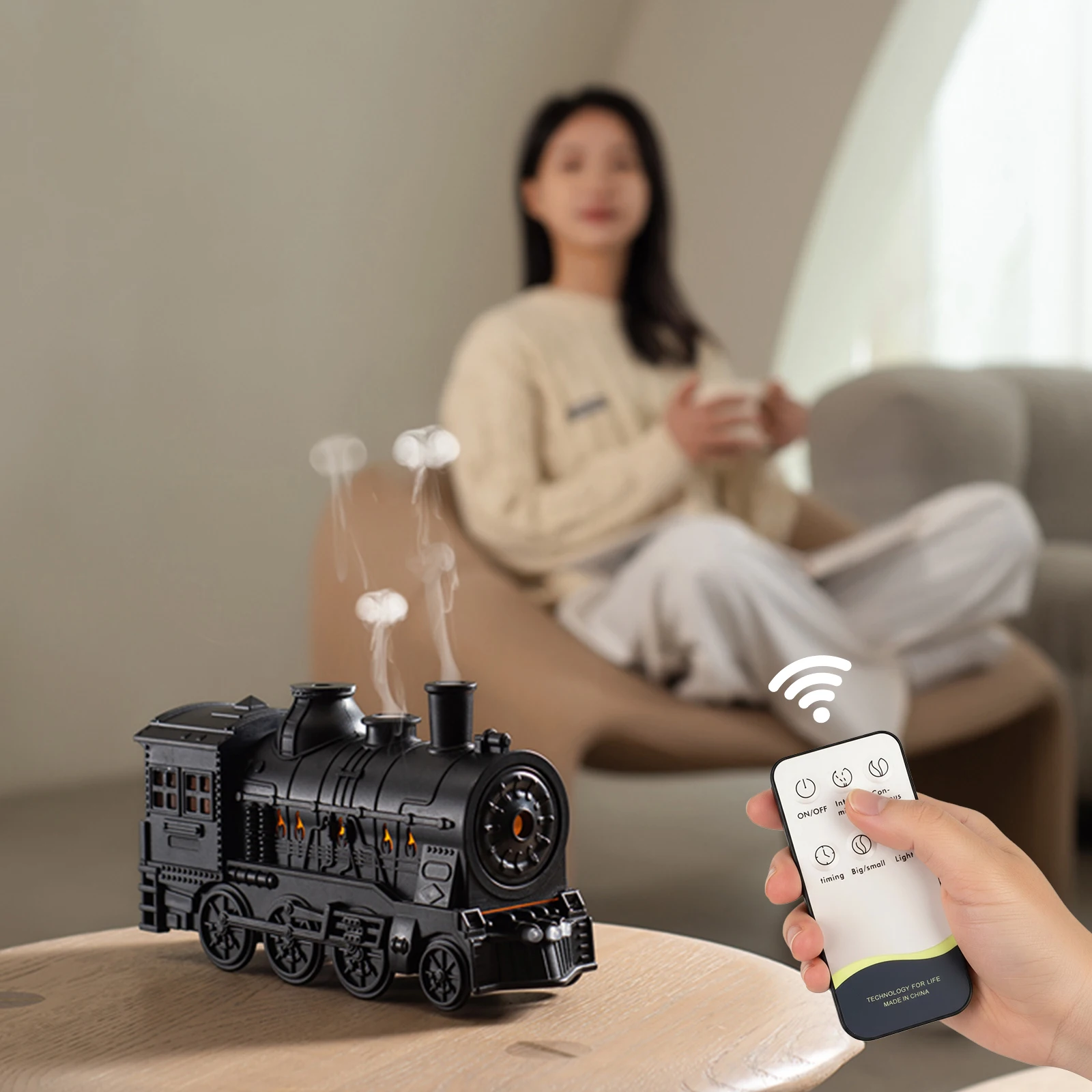 Vintage Steam Train Humidifier Auto Off Creative Aromatherapy Diffuser Ultrasonic Cool Mist Humidifiers for Home Office Decor