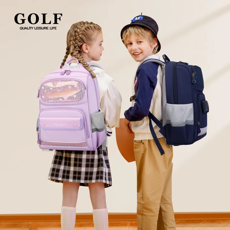 GOLF Primary Girl School Backpack Purple High Quality Elementary School Bags Kids Backpacks for Boy Book Bags Children Schoolbag