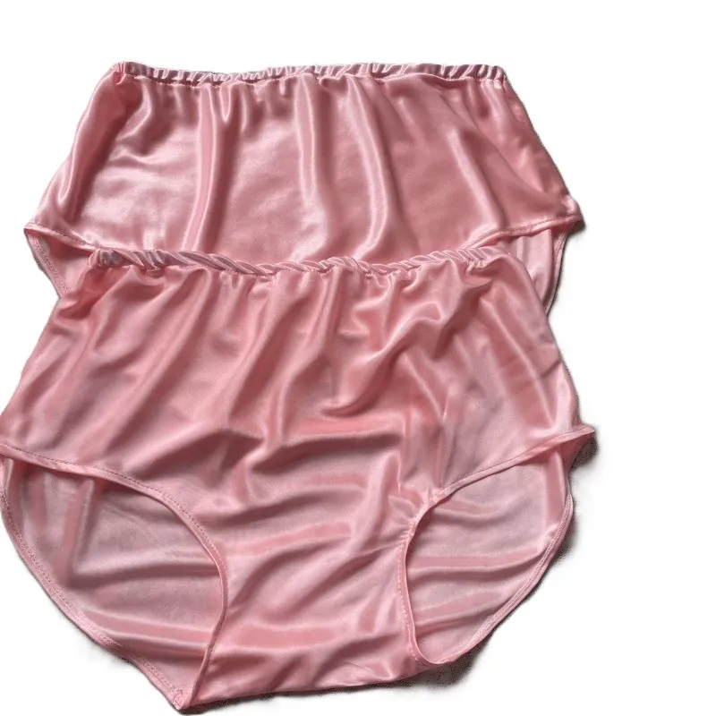 Unisex Glossy Pink Ice Silk Panties Underwear Plus Size Briefs Bottoms Super Soft Silky Couple Lingeries view 3