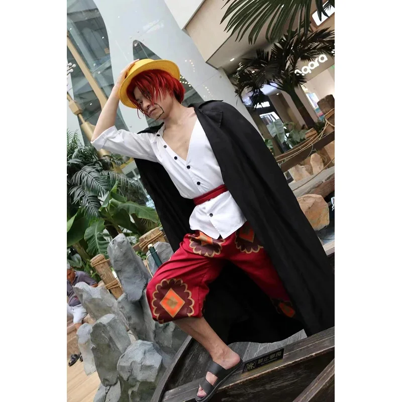 Film Red Shanks Cosplay Anime One Piece COS Costumes Adults Men Cloak Carnival Party Christmas Red Hair Pirates Wig Full Outfit