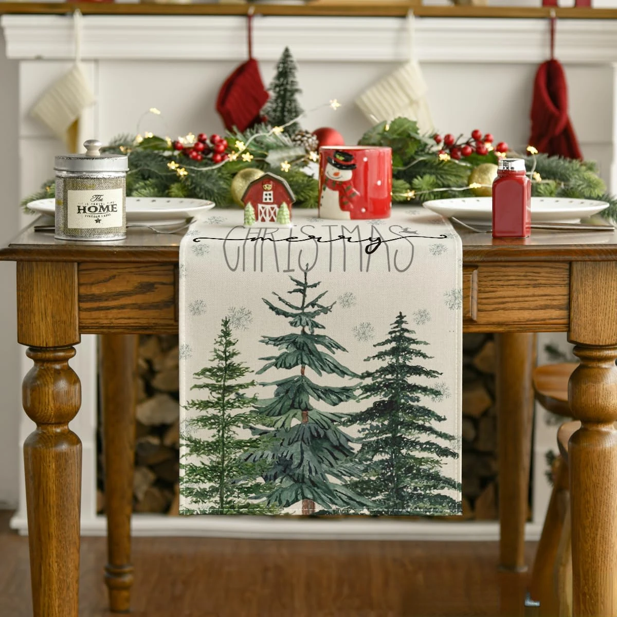 Merry Christmas Pine Tree Snowflake Linen Table Runners Dresser Scarf Winter Xmas Kitchen Table Decor Navidad Decorations 2025