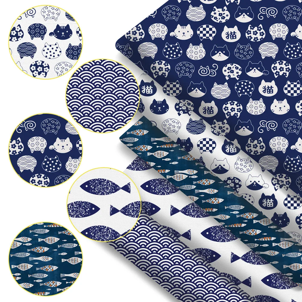 5 قطعة/المجموعة 7.87*7.87 بوصة (20*20 سنتيمتر) منقوشة القط الأسماك طباعة اللحف النسيج حزمة ، البوليستر نسيج القطن DIY الحرف المشاريع #1