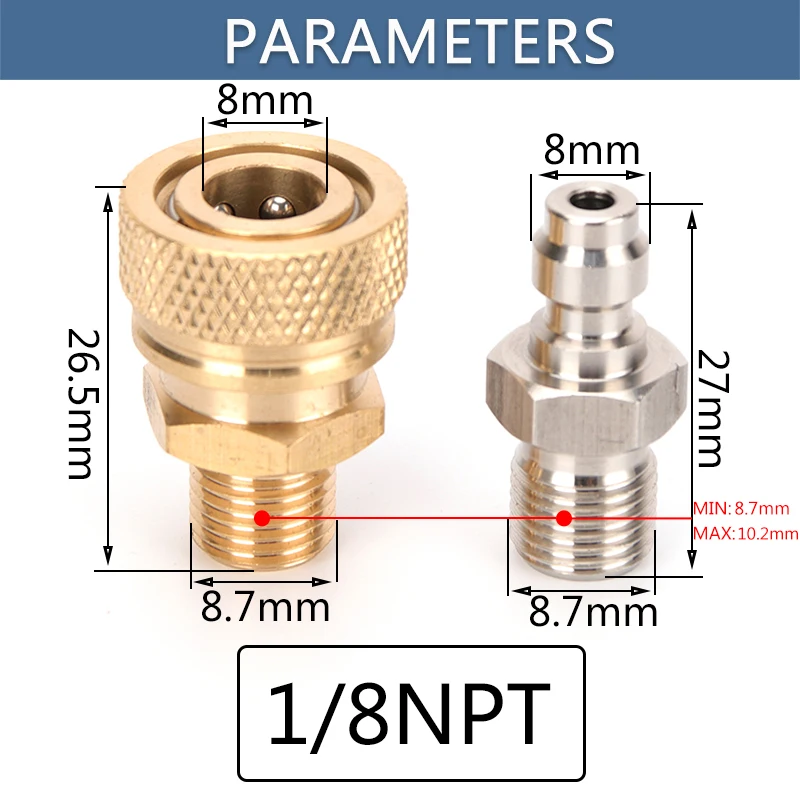 Wysokociśnieniowe męskie szybkozłączki i zestaw łączników 1/8NPT wtyk męski uzupełnianie powietrzem M10x1 1/8BSPP 4500psi 2 sztuk/zestaw