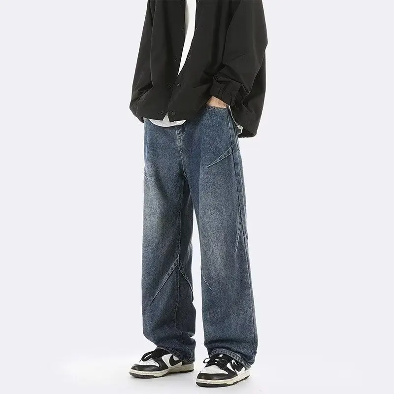 

Свободные мужские джинсовые джинсы с широкими штанинами, повседневные брюки больших размеров, осенние прямые брюки, повседневные джинсы High Street Faion
