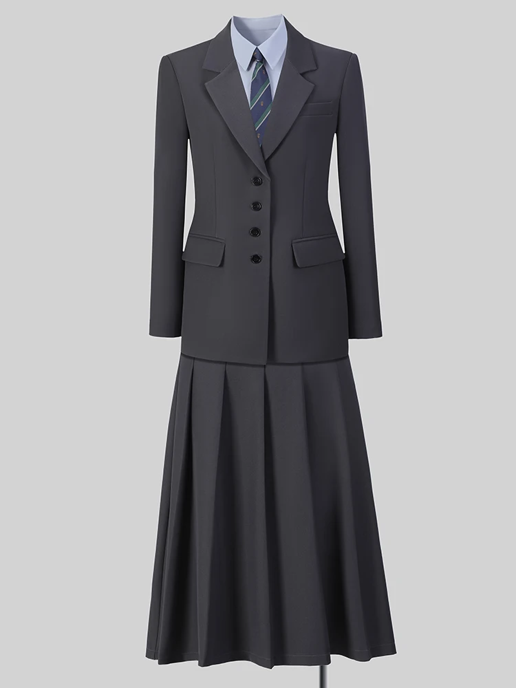 

Женский костюм с юбкой, женский черный, бежевый, серый женский рабочий костюм, комплект из двух предметов, блейзер