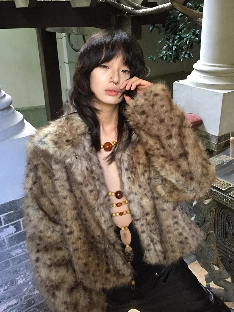 

2025 New Leopard Spot Fur Coat Women ort Thiened Ele Small Size Plu Cotton Top Quali Faionable Coat