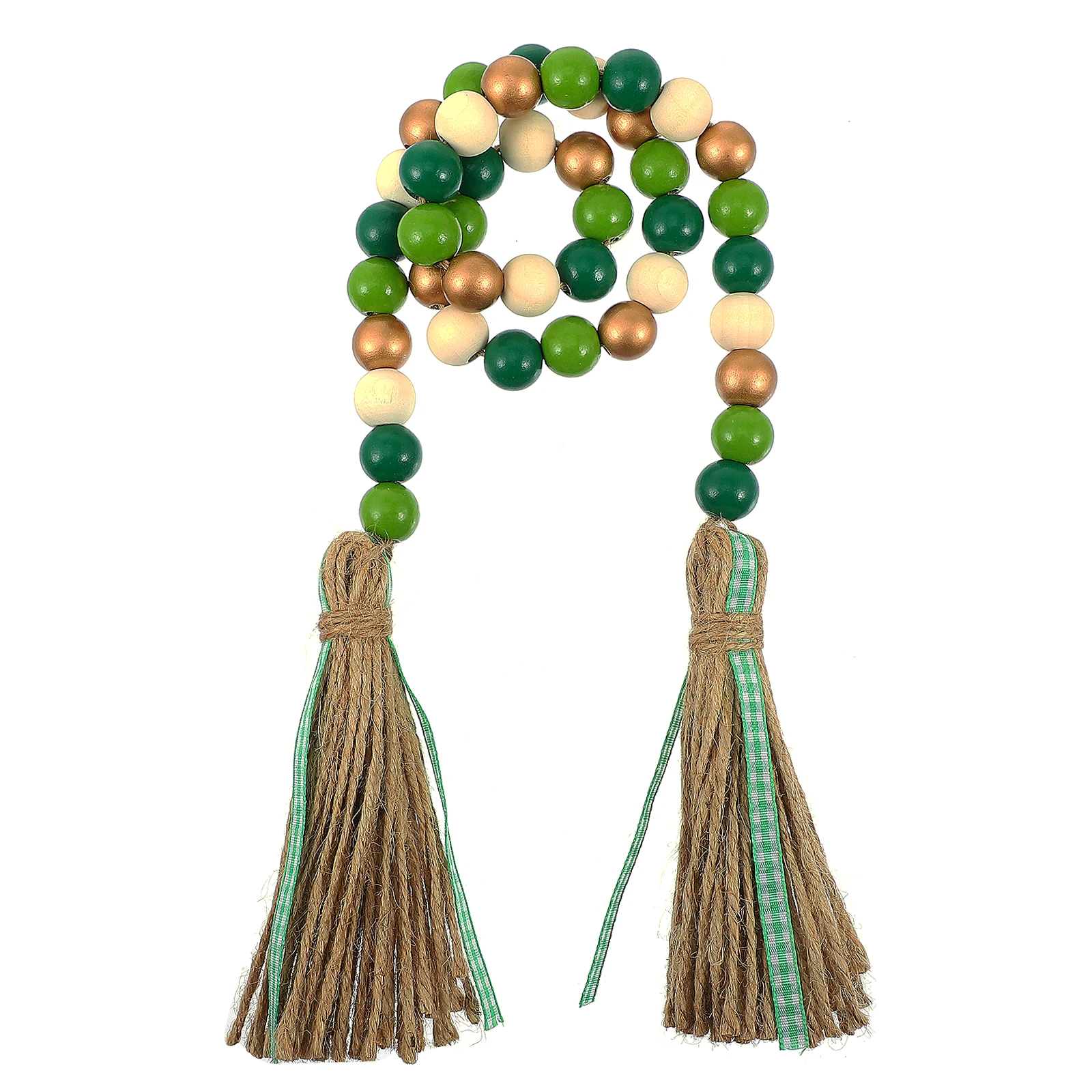 

Irish Festival Wooden Bead Garland with Tassel Patrick's Day Decor Rustic Green Farmhouse Style Bohemia Charm