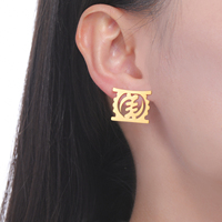 Hipee African Adinkra Symbol Stud Earring For Women Stainless Steel Gye Nyame Fishbone Earrings Jewelry Birthday Gift