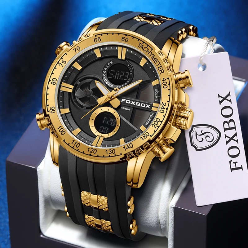 FOXBOX New Fashion Silicone Watch Men Casual Military Sports Men's Digital Wristwatches Top Brand Luxury Waterproof Chronograph