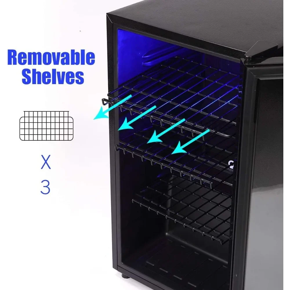 Mini Fridge Glass Door 120 Cans Beverage Refrigerator Small Clear Front Wine Cooler for Soda Beer Drinks Home Office Bar