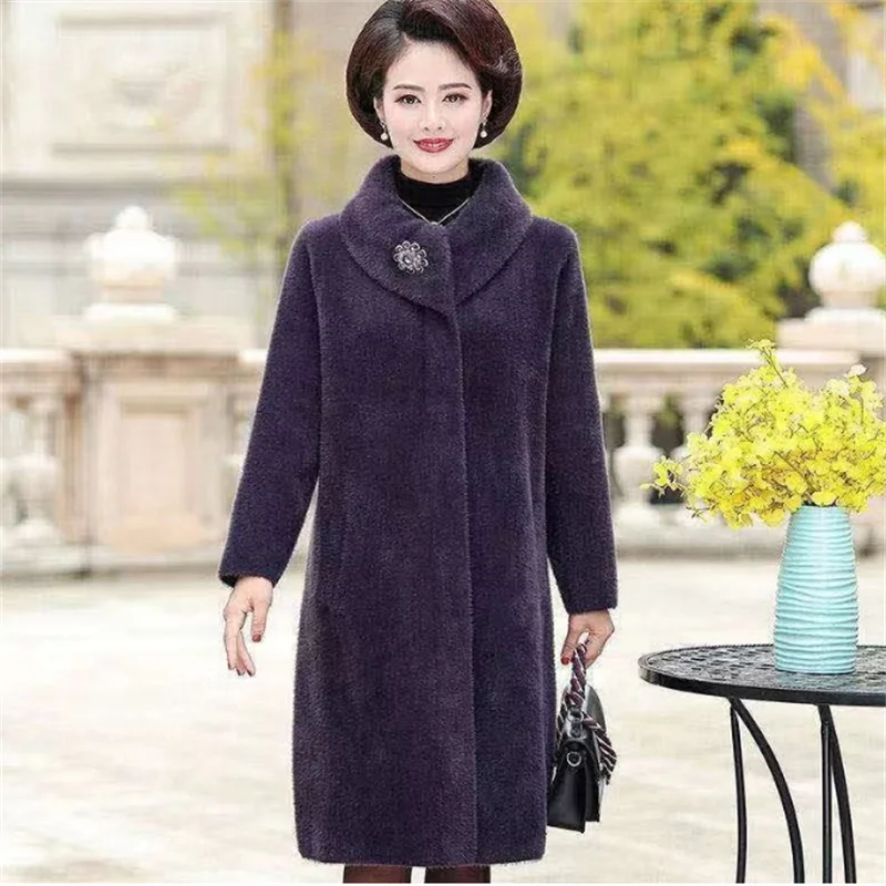 Autumn Winter Women\'s Imitation Mink Cashmere Coat Wear Thick Medium and Long Knitted Sweaters new middle-aged jacket Coat