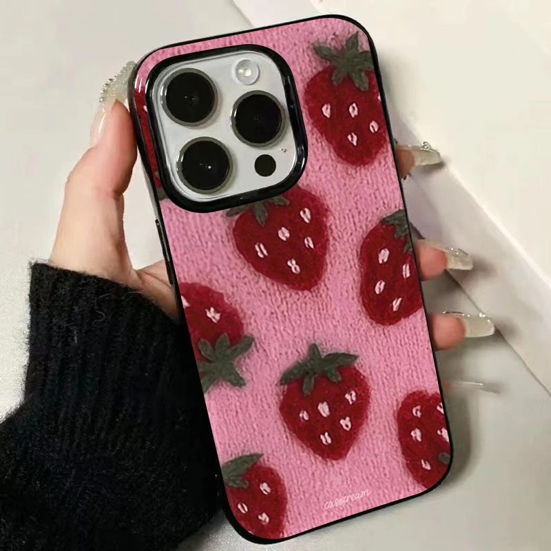 

Pop Adorable Korean-Style Strawberry Glossy Soft Phone Case For IPhone 17 16 16e 15 14 13 12 11 Pro Max X XR XS 7 8 Plus SE2 Co