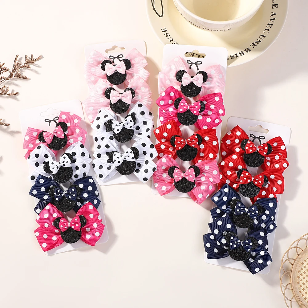 4Pcs/lot Baby Girl Lovely Polka Dot Bow Hair Clips for Hair kids Cartoon Hairpins Boutique Dress Hair Accessories Gift Set