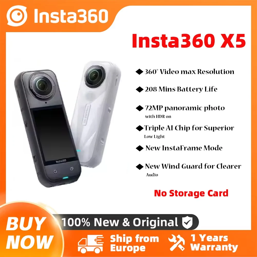 Insta360 X5 Action Camera New 8K 30fps Replaceable Lenses Triple AI Chip Superior Low Light 185 Mins Run Life Insta 360 X5