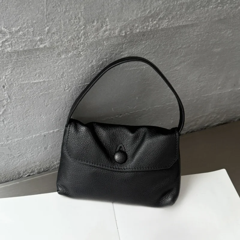 

Luxury Genuine Leather Women Handbag Fashion Simple Button-design Crossbody Small Square Bag French Retro Shoulder Underarm Bag