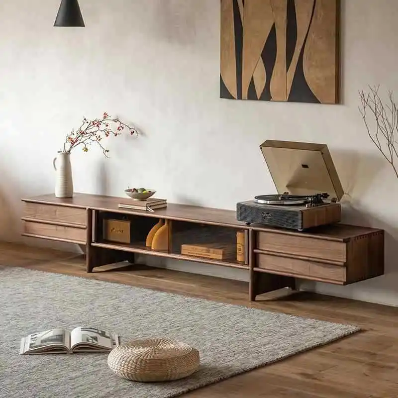 North American black walnut solid wood TV cabinet medieval glass audio-visual