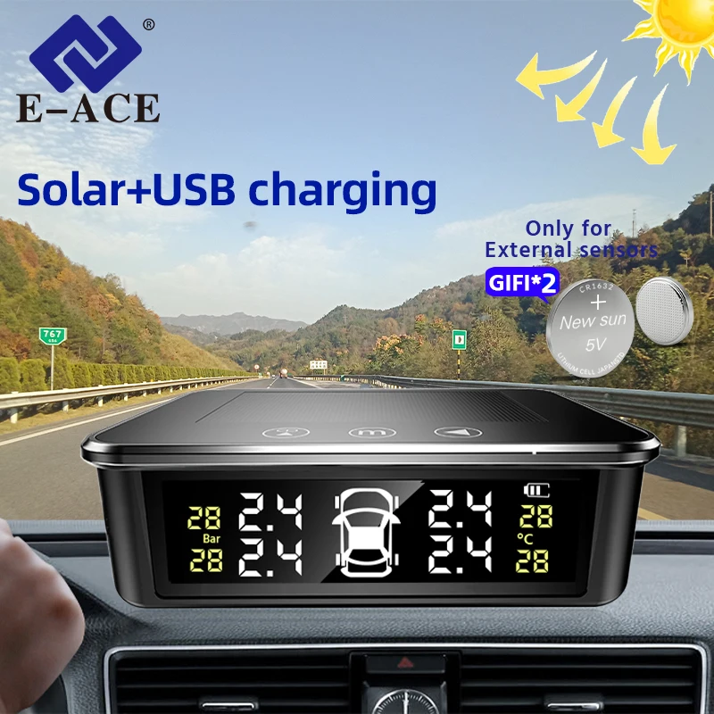 E-ACE Smart Car TPMS Tire Pressure Monitoring Touch Screen Buttons LCD Display USB Auto Security Alarm Tire Pressure Sensor