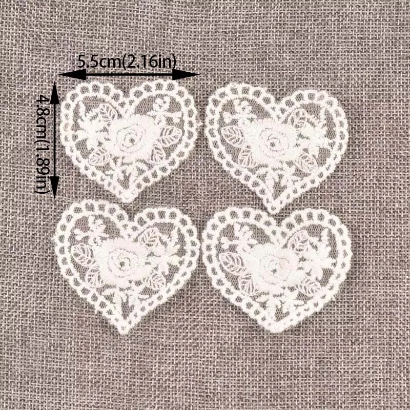 10Pcs Heart Embroidery Lace Applique Mesh Trim White Patch For Garment Accessories Decoration Sew On Guipure Lace Fabric c0991
