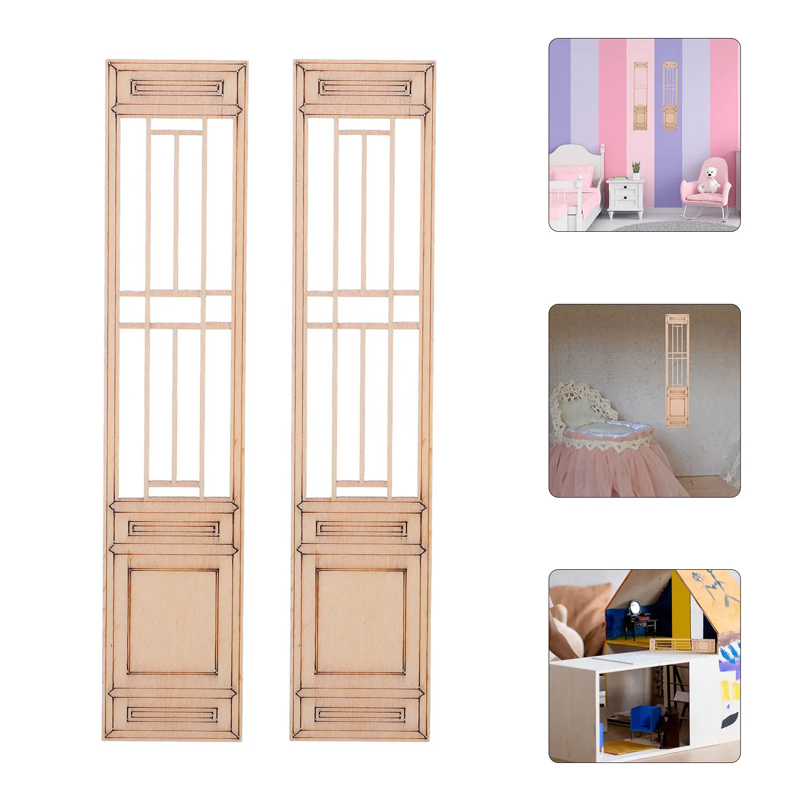 

10Pcs Miniature Wooden Door Window Chinese Style Precision Carved for Dollhouse Fairy Garden and DIY Decorative Projects