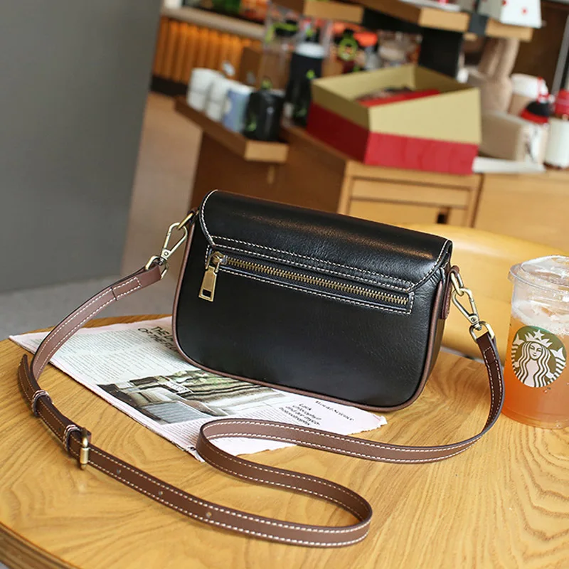 Lady\'s Vegetable Tanned Leather Single Shoulder Bag Solid Color Women Genuine Leather Messenger Female Square Crossbody Bag 2023