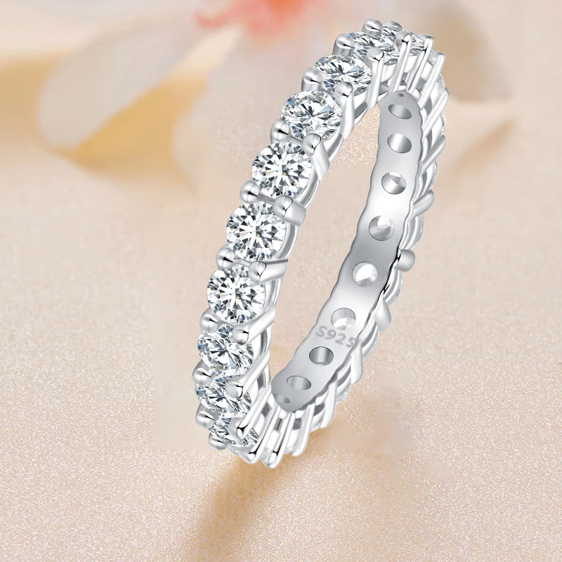 BAMOER Moissanite Ring Full Eternity Band for Women 925 Sterling Silver Diamond Wedding Engagement Ring