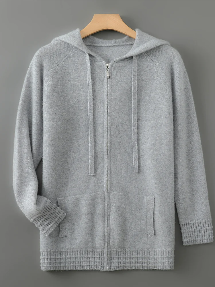 

100% Merino Wool Men's Hoodie Casual Fashion Top Autumn Winter Hooded Wool Sweater Zipper Cardigan