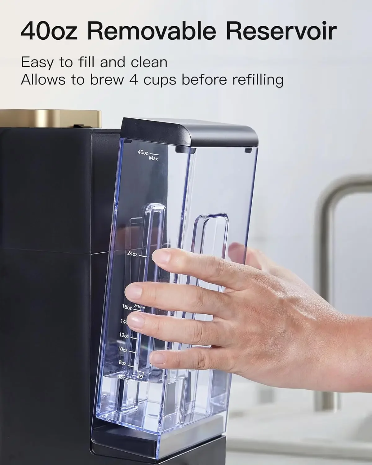 ماكينة صنع القهوة الساخنة والمثلجة ذات الخدمة الفردية مع مشروب قوي، خزان قابل للإزالة 40 أونصة، 6 أحجام للمشروبات، متوافقة مع كوب K والأرضيات
