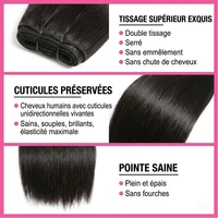 16A Double Drawn Bone Straight Human Hair Bundles Brazilian Raw Hair Weave 100% Unprocessed Virgin Hair Extensions Natural Black Color Full Thick Ends Bundle 4