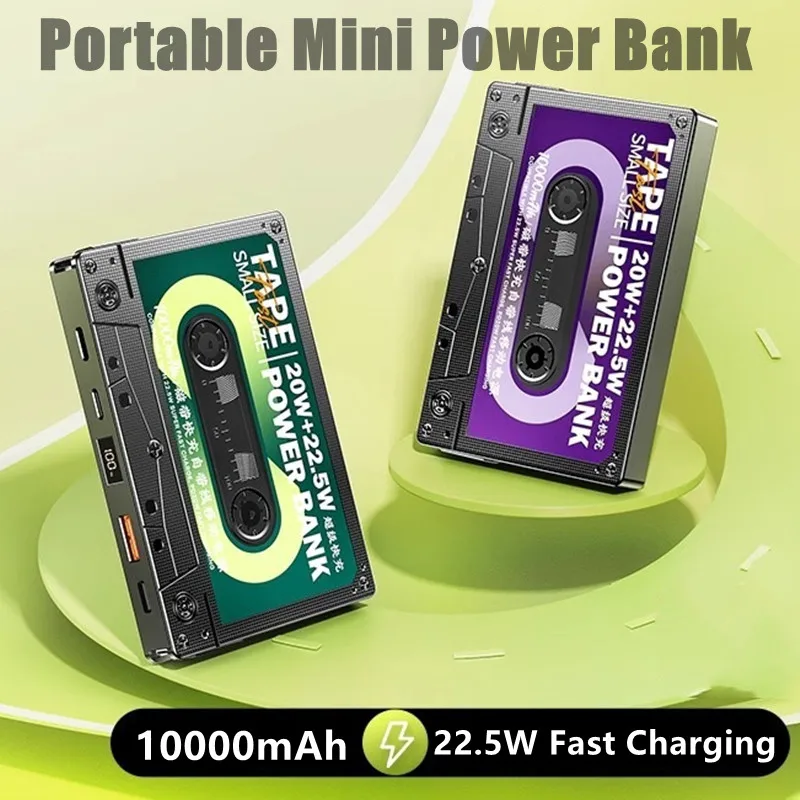 

Ultra-thin Mini Power Bank 10000mAh Tepy-C Cable 22.5W Fast Charging Spare Battery for iPhone Samsung Xiaomi Portable charger
