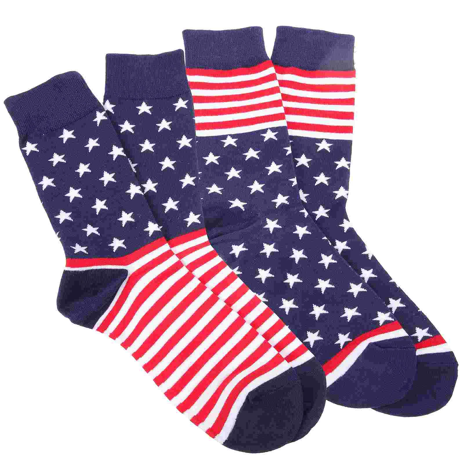 

2 Pairs Sock Women Cotton Socks Festival Stockings American Flag Tube for Mens Fun Miss Dress Independence Day