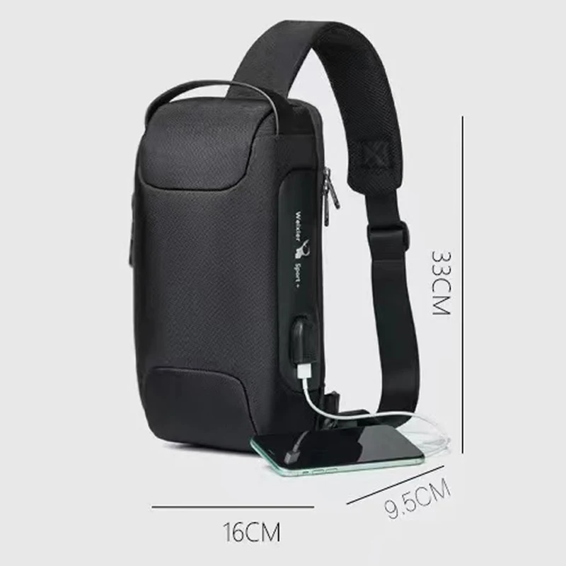 Bolso de pecho de diseñador para hombres, bandolera impermeable USB, antirrobo, deportes cortos, correr, viaje, mensajero, moda