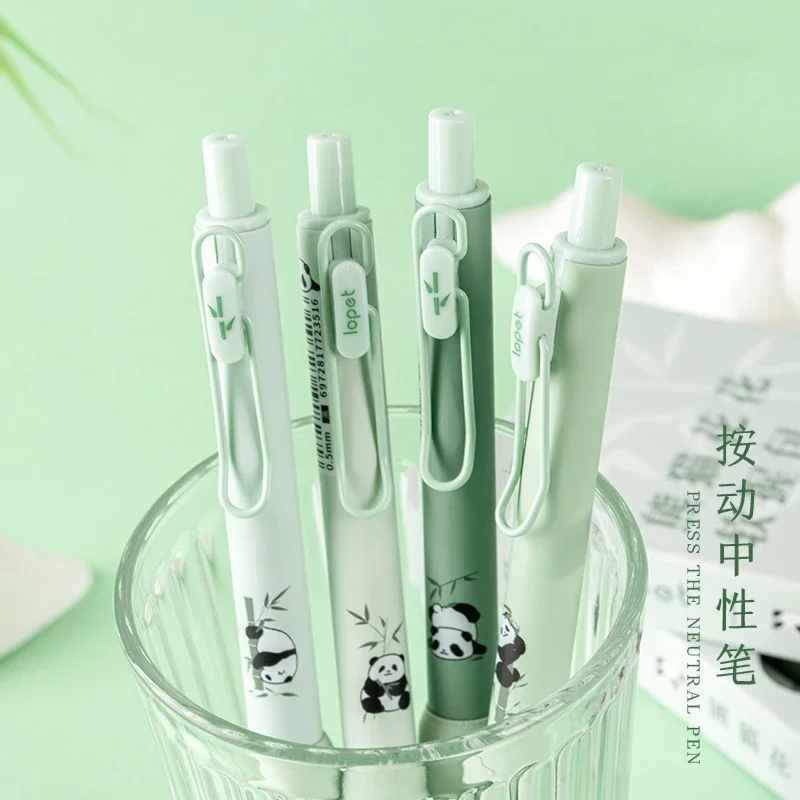 4Pcs Cartoon Panda penna Gel penne retrattili penna animale carino 0.5mm penna a sfera penne a inchiostro Gel forniture scolastiche per ufficio