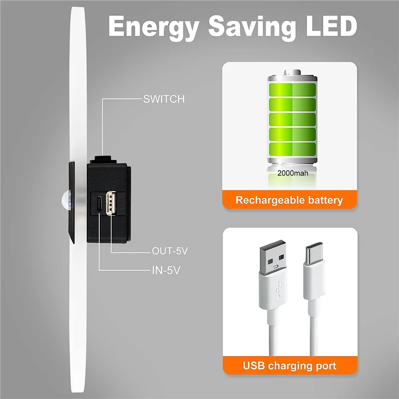 ABDJ-luz con sensor de movimiento, luces de pared con pilas, apliques de pared para interiores, luz LED de ahorro de energía, paquete de 2