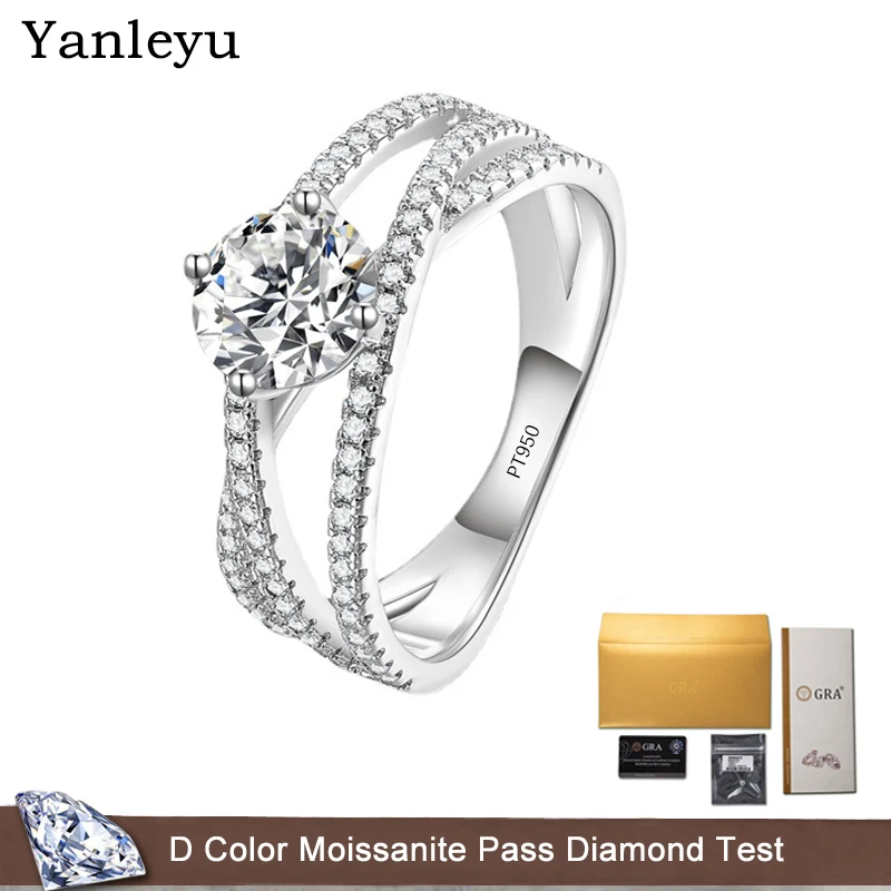 

Yanleyu 1.0CT Moissanite Diamond Engagement Rings for Women Female Three Lives Three Worlds Wedding Ring Platinum PT950 Jewelry