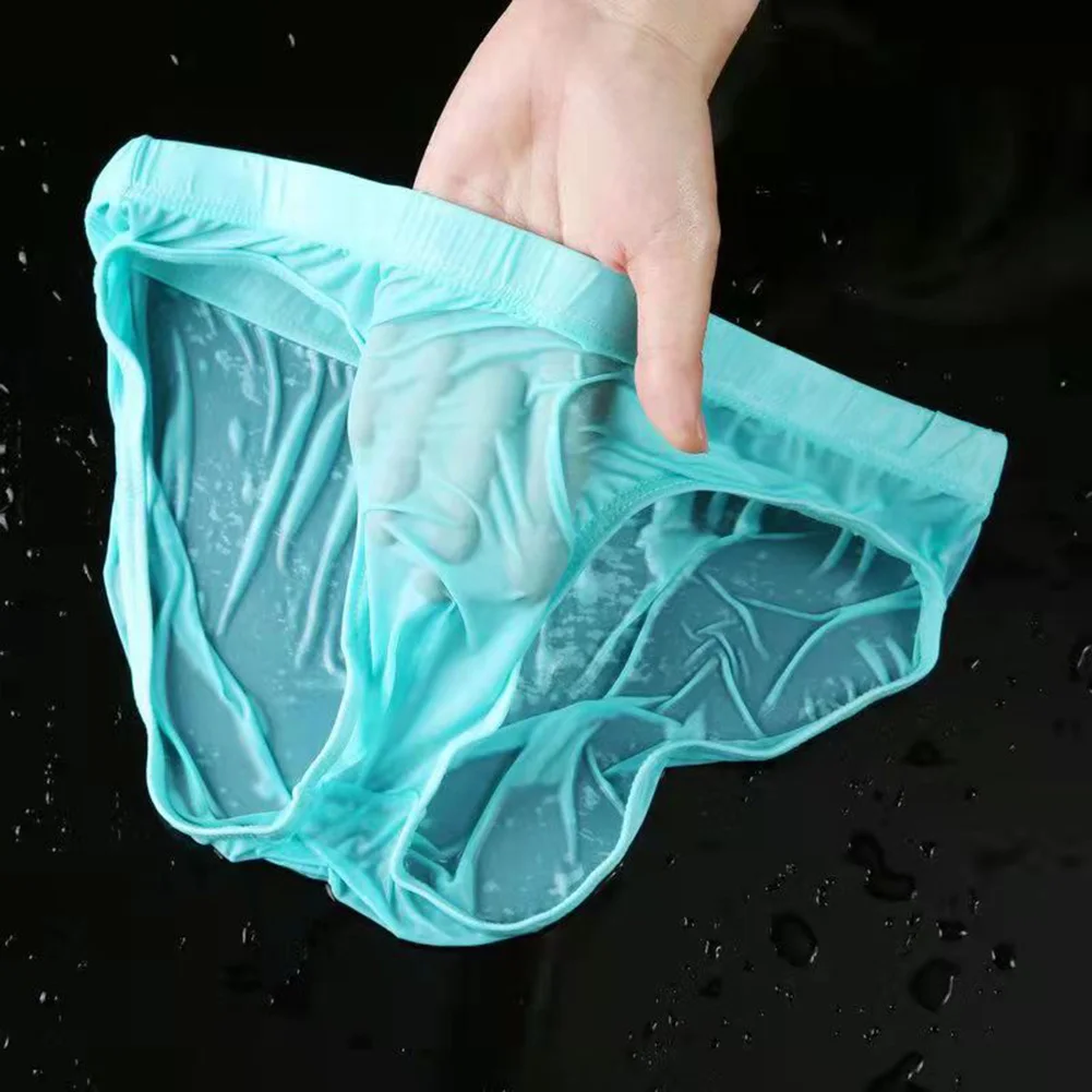 Sleep Bottoms Men's Ice Silk Briefs Underwear Quick-Dry Lingerie Gay Sissy Pouch Panties Breathable Trunks Low Waist Underpants