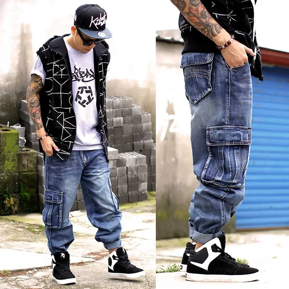 

New Fashion Cargo Jeans Men Casual Denim Pants Loose Baggy Straight Trousers Streetwear Hiphop Harem Jeans Plus Size Clothing