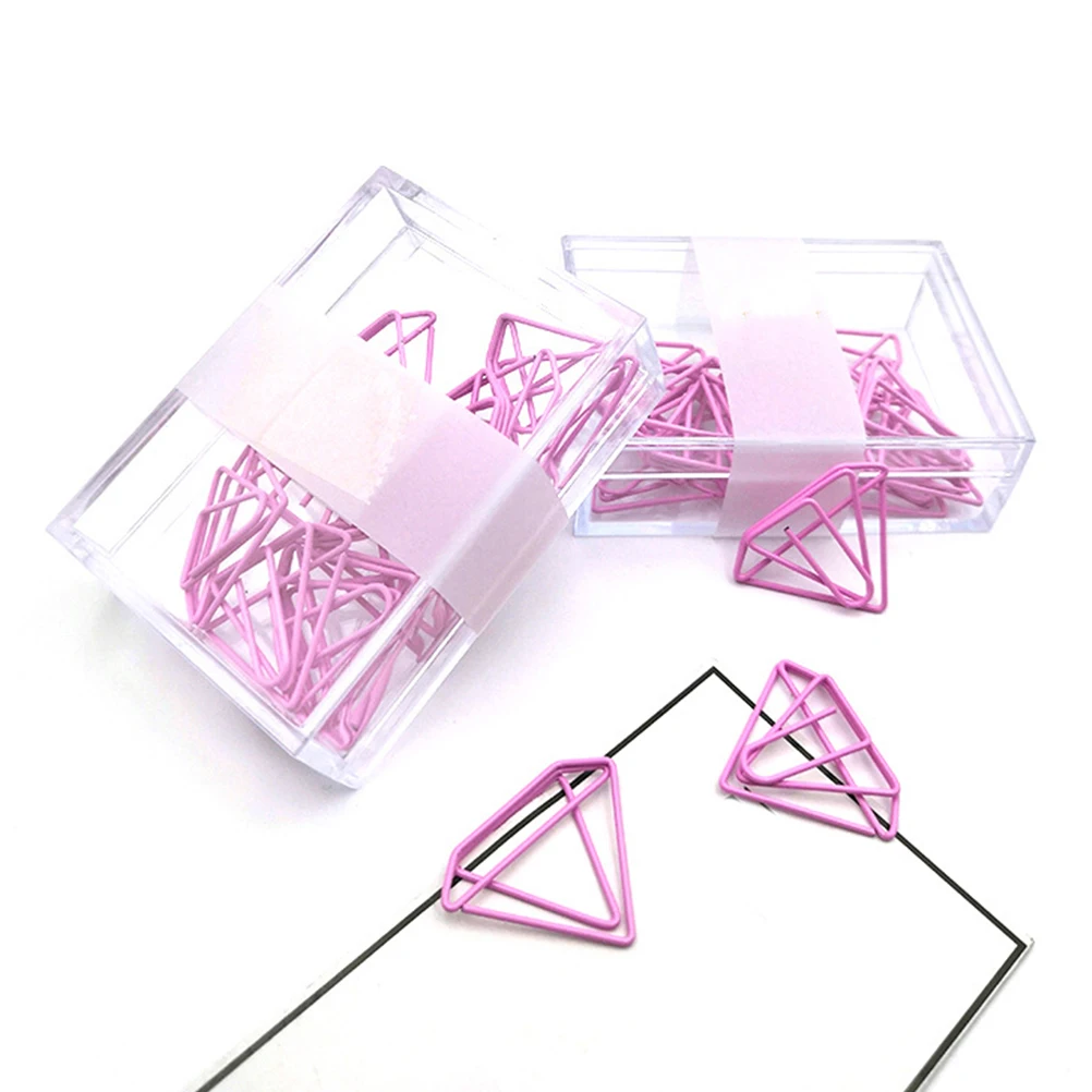 

15Pcs Pink Diamond Shape Paper Clips Creative Delicate File Clamps Holding Documents Office Stationery School Supplies