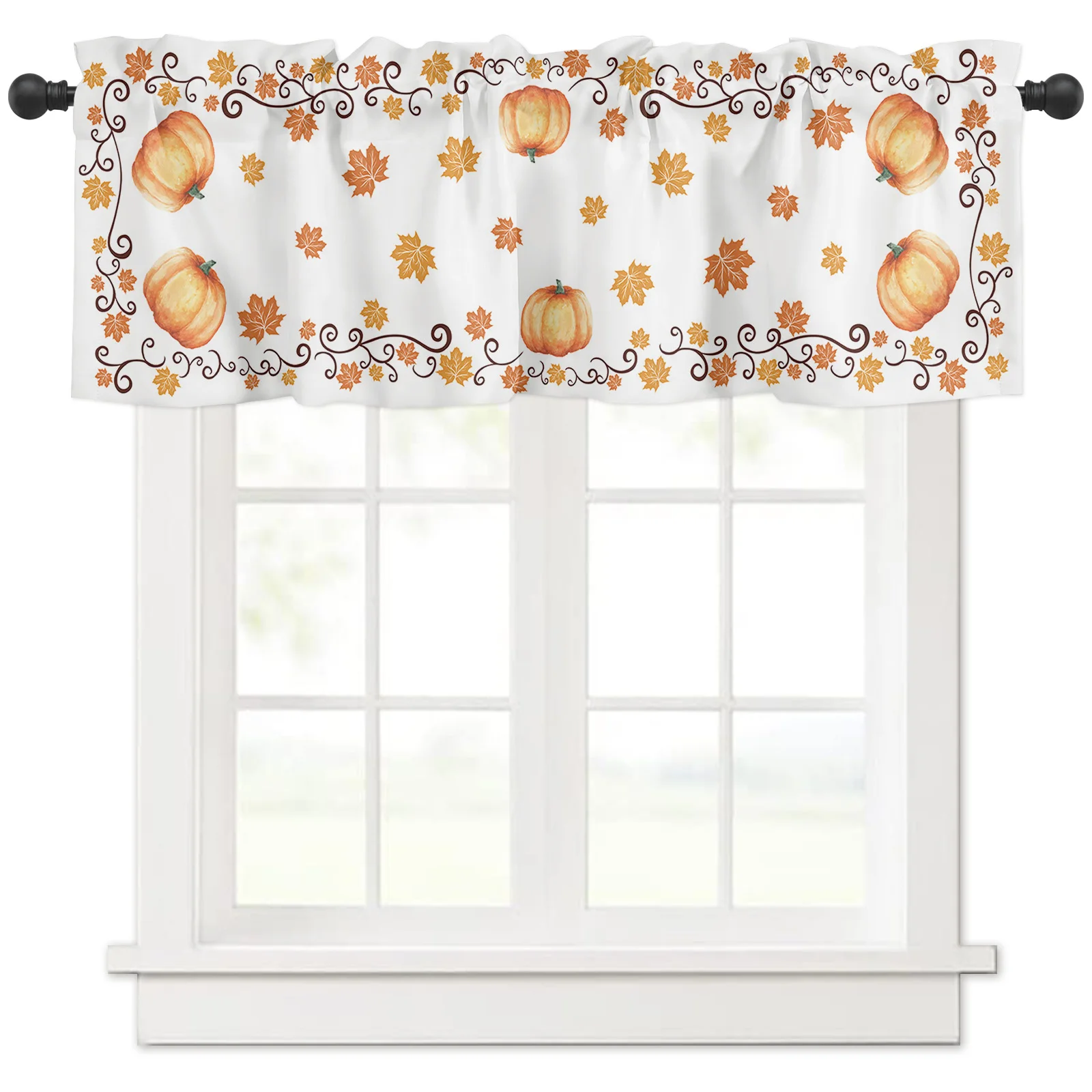 

ZEDLIYU Valances for Windows Kitchen Living Room Small Window Valance Autumn Pumpkin Maple Leaves 1 Panel, 54 x 18 Inch