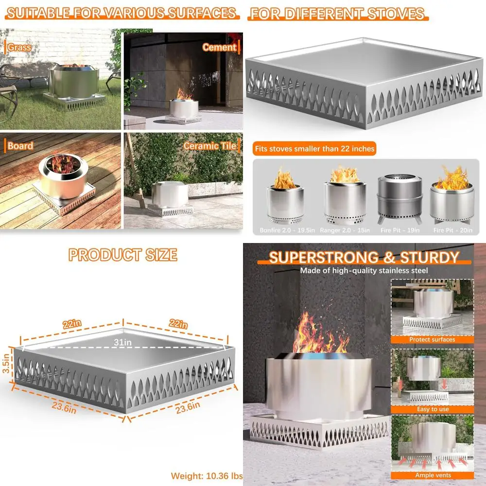 

Металлический коврик для костровой чаши 23,6 дюйма, сверхпрочный защитный коврик для террасы с вентиляционными отверстиями для использования в помещении и на улице