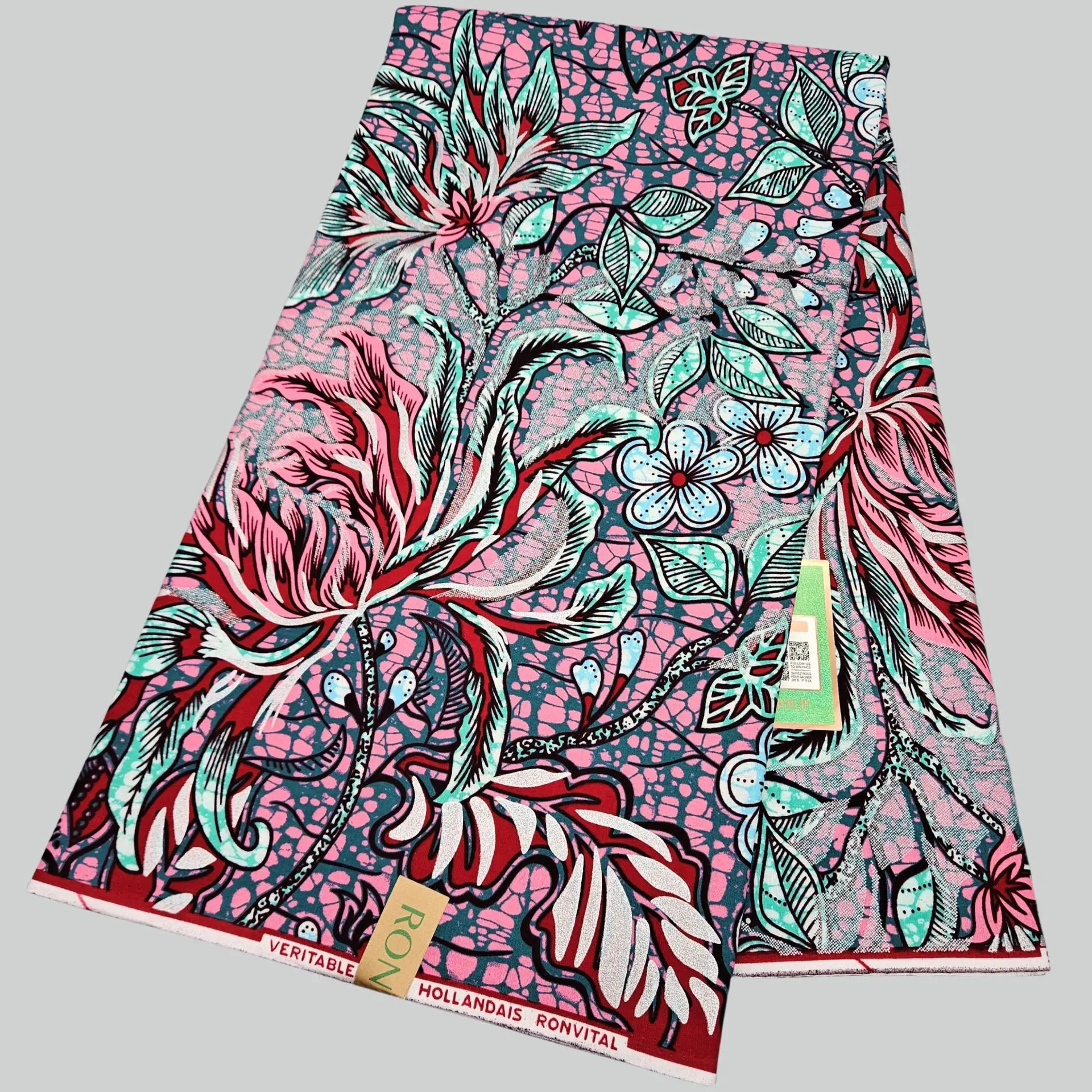 

46Inch Wide 6Yards Long Floral Printed Cotton African Wax Fabric for DIY Sewing Batik Fabric for Pink Dress Cushions R2876