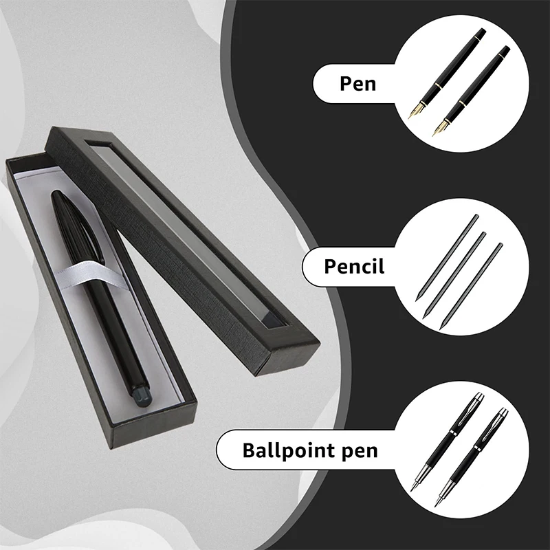 30pcs Empty Pen Gift Box Black Cardboard Case with Clear Window for Jewelry Pencil Ballpoint Fountain Pen Display