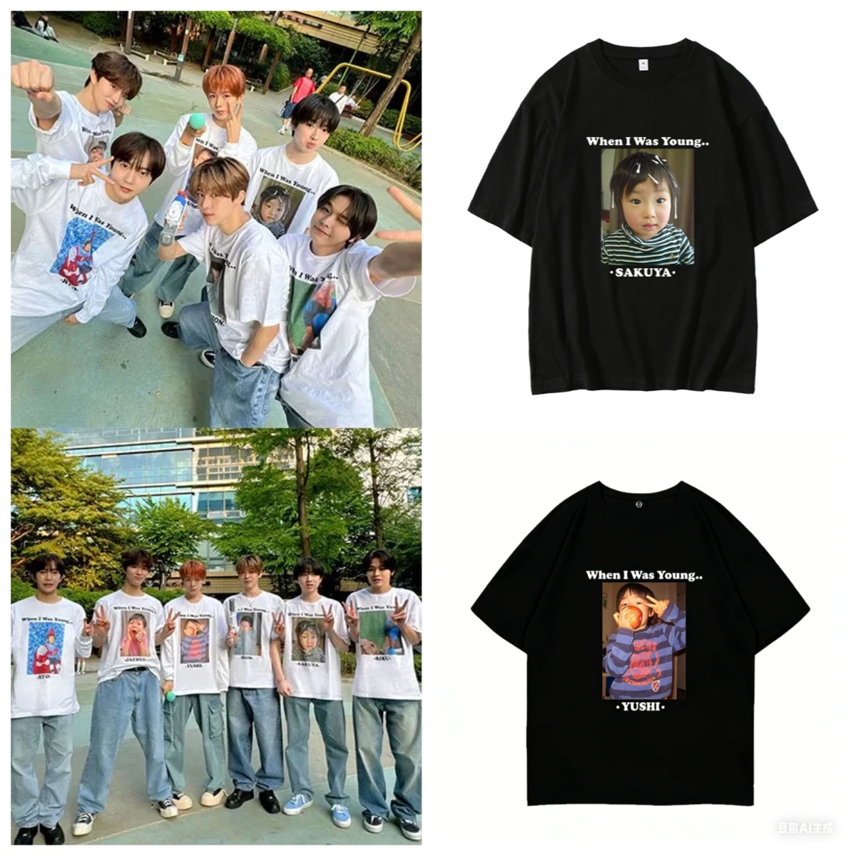 

NCTWISH Concert WhenIWasYoung with The Same Print Men and Women Cotton Short Sleeve T-shirt on The Surrounding Clothes