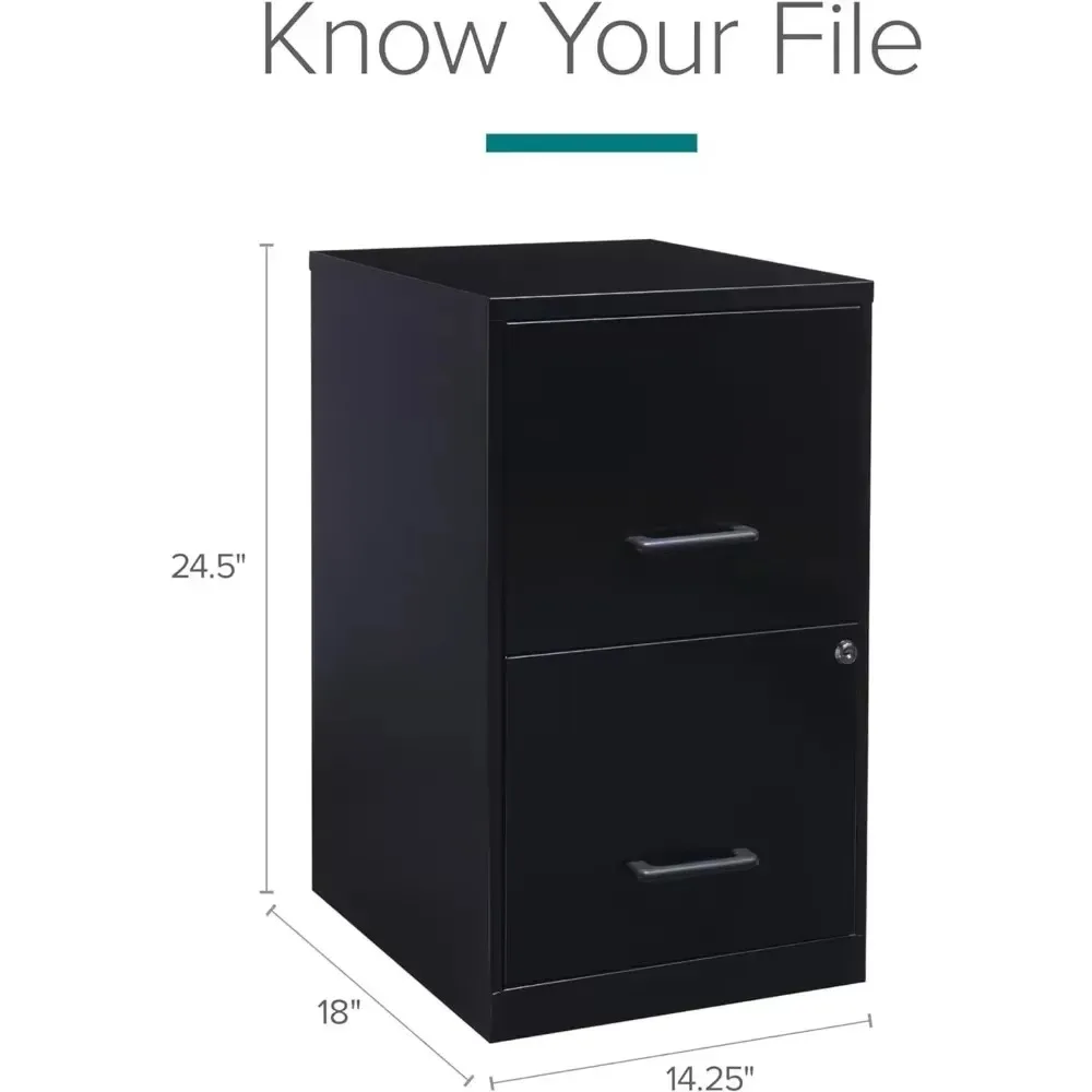 18 Deep 2-Drawer File Cabinet, Black Filing Cabinet with Lock, File Cabinet for Home Office/Letter, with Glide Suspension