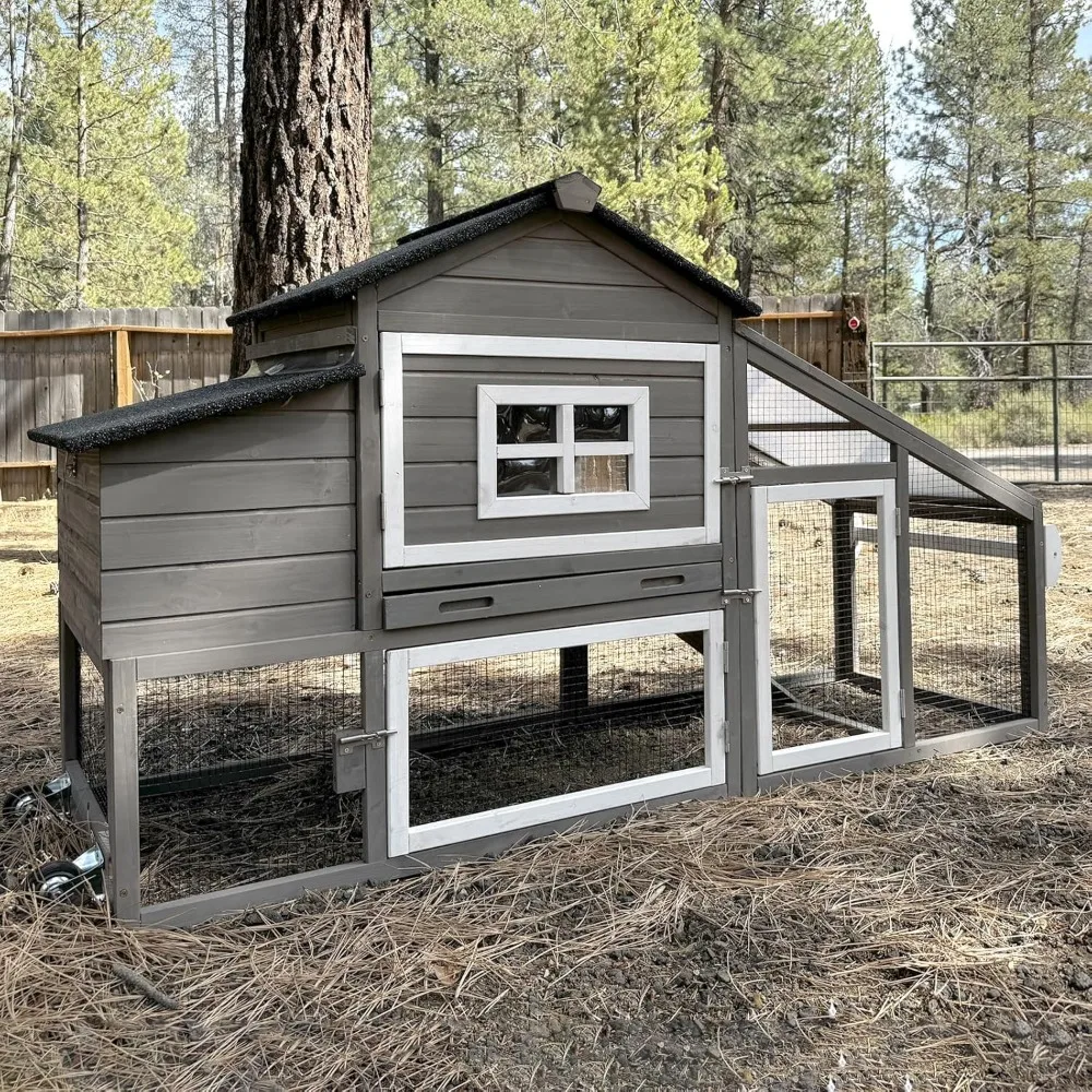 

Mobile Chicken Coop with Wheels Expandable Chicken Tractor Outdoor Hen House for 2-4 Chickens 67.3" L(Brown)