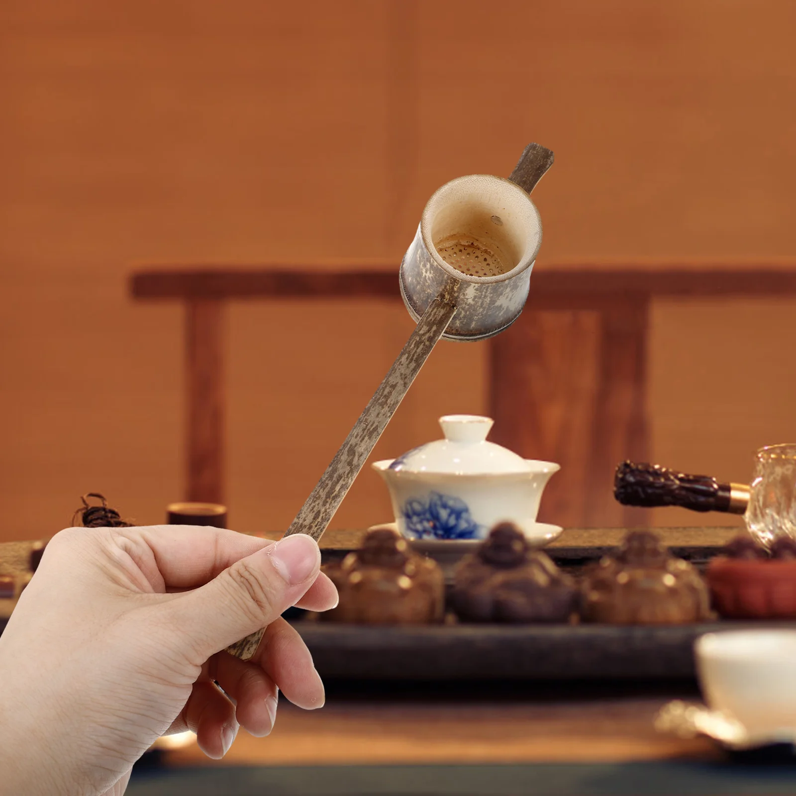 

Bamboo Tea Infuser Handle Loose Leaf Kung Fu Filter Strainer Accessory Sturdy Construction Ergonomic Grip for