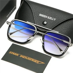 Trendy Pilot Square Sunglasses Men Women Vintage Rectangular Metal Frame Shades Eye Glasses Tony Stark