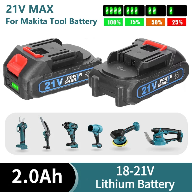 

21V 2.0Ah Rechargeable Lithium Ion Battery with Indicator for Makita Electric Wrench, Saw, Drill Power Tool Replacement Battery