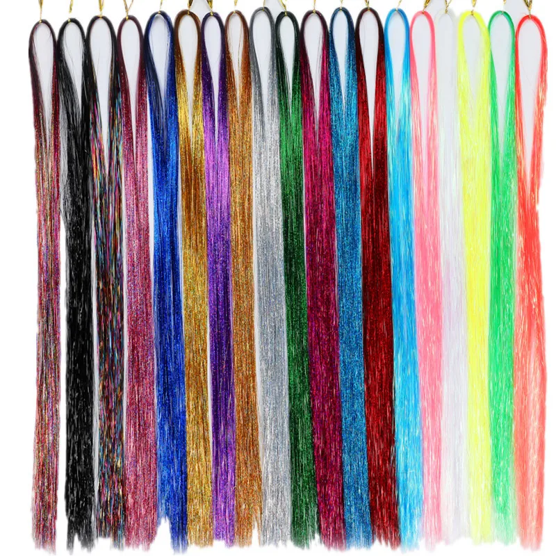 93cm 180 Strands Glitter Shiny Hair Tinsel Hair Accessories For Women Bling Party Twinkle Sparkle Hair Extensions Accessories