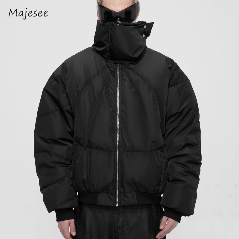 

Black Short Style Parkas for Men Simple Stand Thickened Warm Winter Coats American Style Vintage High Street Fashion Handsome