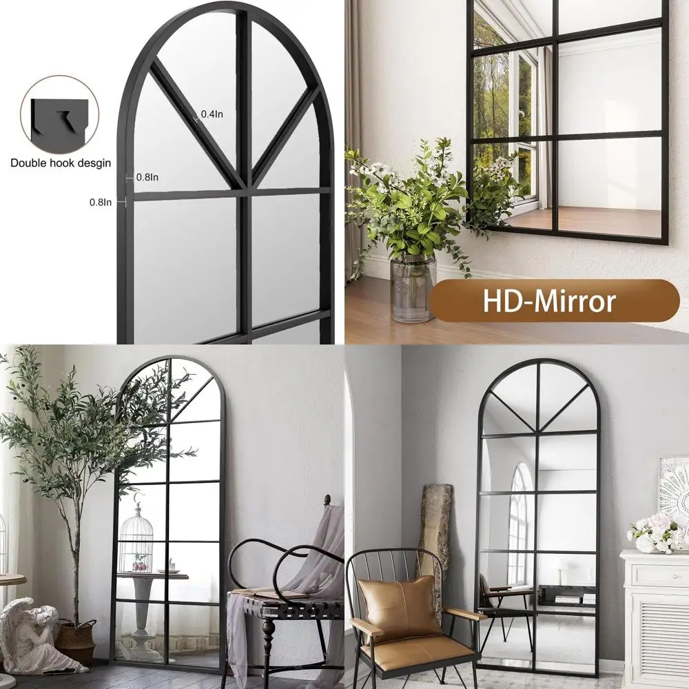

Большое арочное настенное зеркало, черное напольное наклонное зеркало 64x21, алюминиевая рама в современном фермерском стиле для гостиной